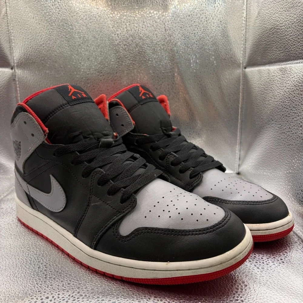 Size 11 Nike Air Jordan 1 Mid Black Cement Gray Mens Athletic Shoes DQ8426-006